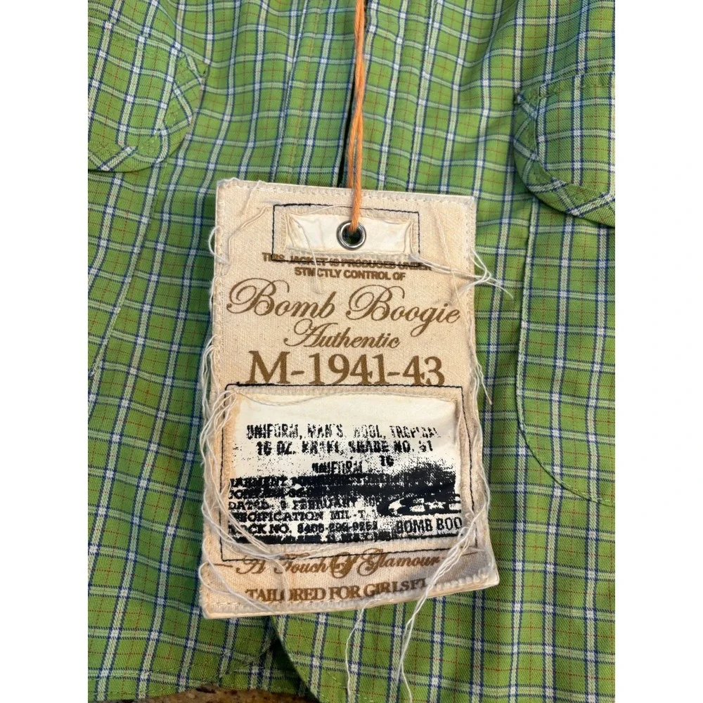 NWT Bomb Boogie Authentic Plaid Blazer Jacket M194143 Green White Women's Medium